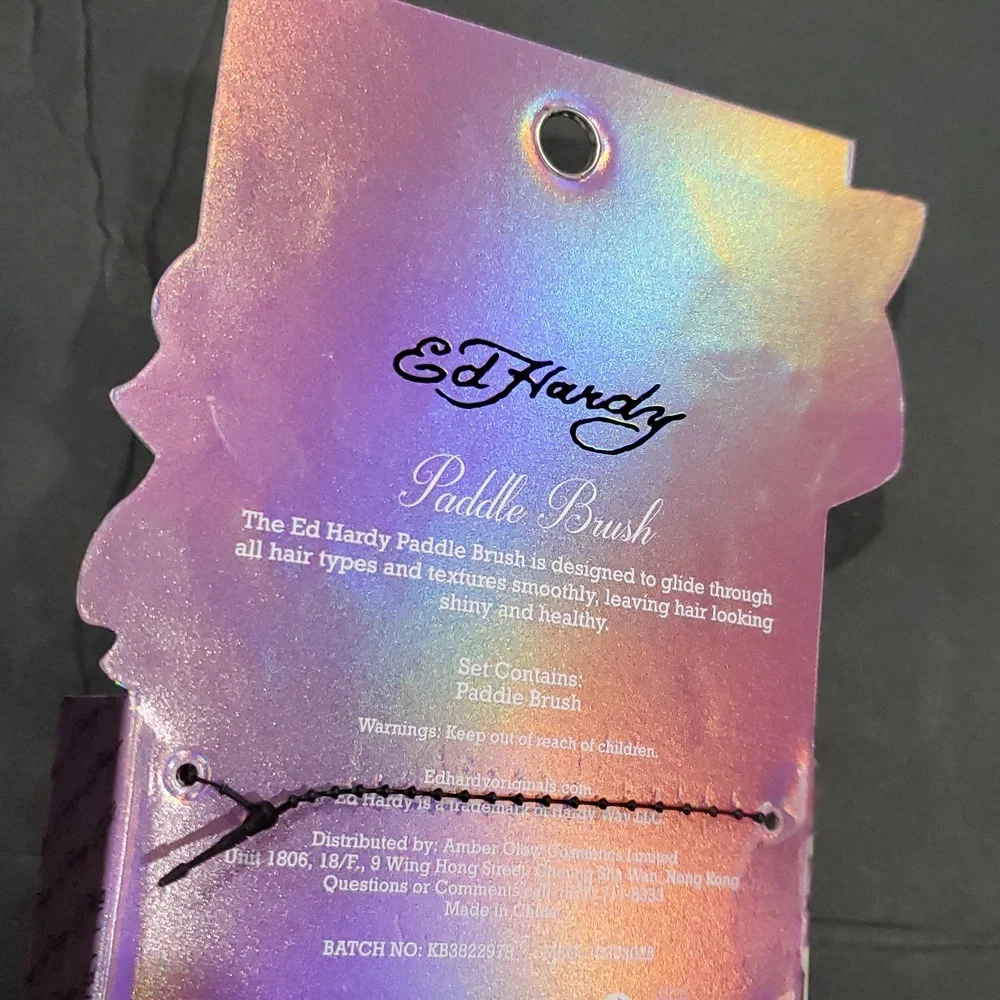 Ed Hardy pink cushioned grip paddle hair brush‎ brand new